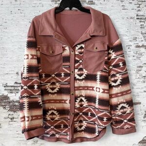 SHEIN Mauve Brown and Cream Fuzzy Jacket